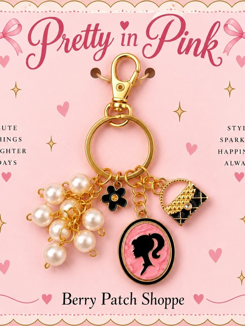 Fashion Icon Barbie Silhouette Pearl Hand Bag Tote Purse Charm Accessory